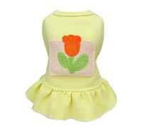 Occupiedpet Pet Waffle Dress, Cotton Breathable Animal Apparel with Flower Pocket, Yellow Cute Dog Cat Dress for Daily Wear (L)