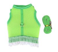 Occupiedpet Rabbit Harness and Leash Set, Breathable Mesh Vest with Lace Hem and Adjustable Hook Loop, Green for Small Pets Like Chinchillas (S)
