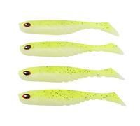 Occupiedpet Soft Fishing Bait, T Tail Double Colored Simulated Lure, 4 Pieces 3.0 in PVC Angling Accessory for Freshwater Saltwater Outdoor Fishing (Amarilla y Blanca)