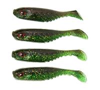 Occupiedpet Soft Fishing Bait, T Tail Double Colored Simulated Lure, 4 Pieces 3.0 in PVC Angling Accessory for Freshwater Saltwater Outdoor Fishing (marrón Verde)