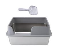 Occupiedpet Stainless Steel Cat Litter Tray, 20.47 x 14.57 x 6.30 in 4.48 LB High Side Splash Proof Open Top Litter Box with Scoop Black (L Gris)
