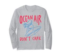 Ocean Air Don't Care Surfer Girl Beach Waves Surfing Diseño Manga Larga