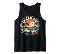 Ocean Air Salty Hair Beach Club, Estilo Retro, costero, Puesta de Sol Camiseta sin Mangas