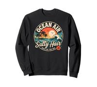 Ocean Air Salty Hair Beach Club, Estilo Retro, costero, Puesta de Sol Sudadera