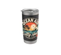 Ocean Air Salty Hair Beach Club, estilo retro, costero, puesta de sol Vaso térmico de acero inoxidable de doble pared