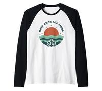 Ocean Anchor Más Amor Náutico Puesta del Sol Playa Olas Camiseta Manga Raglan
