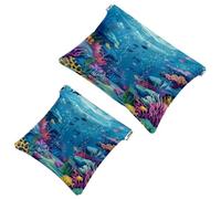 Ocean and The Underwater World - Bolsa de cosméticos de bolsillo, impermeable, sin cremallera, cierre automático, mini almacenamiento de viaje para auriculares y joyas, multicolor, 7.1x5.8