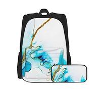 Ocean Art - Juego de mochila y estuche de lápices unisex de estilo natural de lujo, mochila multifuncional de dos piezas, mochila casual con estuche de lápices para niños y niñas, Ocean, Océano