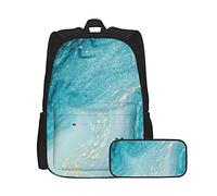 Ocean Art - Juego de mochila y estuche de lápices unisex de estilo natural de lujo, mochila multifuncional de dos piezas, mochila casual con estuche de lápices para niños y niñas, Ocean, Océano