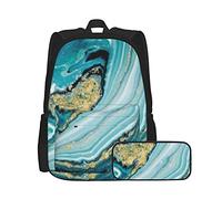 Ocean Art - Juego de mochila y estuche de lápices unisex de estilo natural de lujo, mochila multifuncional de dos piezas, mochila casual con estuche de lápices para niños y niñas, Ocean, Océano