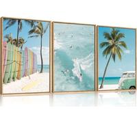 Ocean Beach Canvas Wall Art Coastal Seascape Surfboard Wall Decor Modern Palm Tree Art Prints for Living Room Bedroom(60x80cm x 3/Sin marco)