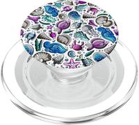 Ocean Beach Fish Shells Blanco Púrpura Azul PopSockets PopGrip para MagSafe