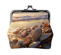 Ocean Beach - Monedero de cuero vintage con estampado de perlas y mejillones para mujer, monedero pequeño y elegante