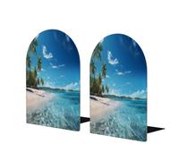 Ocean Beach - Sujetalibros de madera para estantes, 1 par de sujetalibros de madera de metal resistente, tope decorativo para libros en casa, oficina, biblioteca, escuela (17 x 12 cm)