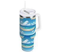 Ocean Blue Waves - Vaso de 40 onzas con asa y popote, taza de café de acero inoxidable, tazas aisladas con tapas