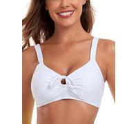 Ocean Blues Parte superior de bikini retro con abertura para mujer, parte superior acolchada con cordones en la espalda, blanco, XL