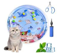 Ocean Breeze Splashland for Cats,Pet Water Bed for Dog,Cat Water Sensory Mat with Fish with Manual Air Pump,Thickened PVC, Anti-Scratch, Rapid Cooling for Both Indoor Outdoor in Summer (39in N)