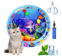 Ocean Breeze Splashland for Cats,Pet Water Bed for Dog,Cat Water Sensory Mat with Fish with Manual Air Pump,Thickened PVC, Anti-Scratch, Rapid Cooling for Both Indoor Outdoor in Summer (25in C)