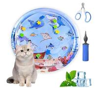 Ocean Breeze Splashland for Cats,Pet Water Bed for Dog,Cat Water Sensory Mat with Fish with Manual Air Pump,Thickened PVC, Anti-Scratch, Rapid Cooling for Both Indoor Outdoor in Summer (25in D)