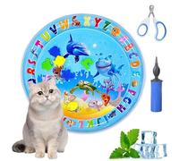 Ocean Breeze Splashland for Cats,Pet Water Bed for Dog,Cat Water Sensory Mat with Fish with Manual Air Pump,Thickened PVC, Anti-Scratch, Rapid Cooling for Both Indoor Outdoor in Summer (25in F)