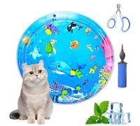 Ocean Breeze Splashland for Cats,Pet Water Bed for Dog,Cat Water Sensory Mat with Fish with Manual Air Pump,Thickened PVC, Anti-Scratch, Rapid Cooling for Both Indoor Outdoor in Summer (39in J)