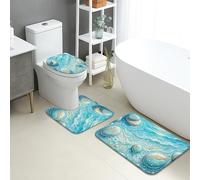 Ocean Bubble - Tapete de baño de secado rápido, diseño abstracto de ondas azules decorativas, antideslizante, tapete de ducha lavable de franela costera de verano para baño, inodoro, baño, juego de 3