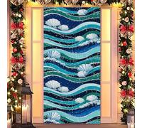 Ocean Christmas Magic - Cubierta elástica para puerta, decoración navideña con temática de mar para puerta delantera, interior y exterior, se adapta a puertas estándar de 35 x 79 pulgadas (26)