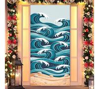 Ocean Christmas Magic - Cubierta elástica para puerta, decoración navideña con temática de mar para puerta delantera, interior y exterior, se adapta a puertas estándar de 35 x 79 pulgadas (38)