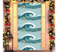 Ocean Christmas Magic - Cubierta elástica para puerta, decoración navideña con temática de mar para puerta delantera, interior y exterior, se adapta a puertas estándar de 35 x 79 pulgadas (49)
