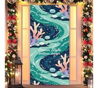 Ocean Christmas Magic - Cubierta elástica para puerta, decoración navideña con temática de mar para puerta delantera, interior y exterior, se adapta a puertas estándar de 35 x 79 pulgadas (29)