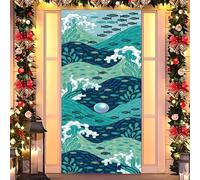 Ocean Christmas Magic - Cubierta elástica para puerta, decoración navideña con temática de mar para puerta delantera, interior y exterior, se adapta a puertas estándar de 35 x 79 pulgadas (43)