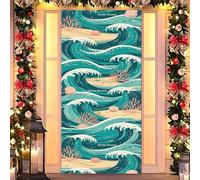 Ocean Christmas Magic - Cubierta elástica para puerta, decoración navideña con temática de mar para puerta delantera, interior y exterior, se adapta a puertas estándar de 35 x 79 pulgadas (25)