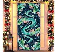 Ocean Christmas Magic - Cubierta elástica para puerta, decoración navideña con temática de mar para puerta delantera, interior y exterior, se adapta a puertas estándar de 35 x 79 pulgadas (46)