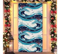 Ocean Christmas Magic - Cubierta elástica para puerta, decoración navideña con temática de mar para puerta delantera, interior y exterior, se adapta a puertas estándar de 35 x 79 pulgadas (14)