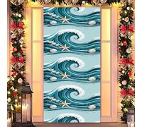Ocean Christmas Magic - Cubierta elástica para puerta, decoración navideña con temática de mar para puerta delantera, interior y exterior, se adapta a puertas estándar de 35 x 79 pulgadas (44)