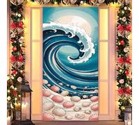 Ocean Christmas Magic - Cubierta elástica para puerta, decoración navideña con temática de mar para puerta delantera, interior y exterior, se adapta a puertas estándar de 35 x 79 pulgadas (28)