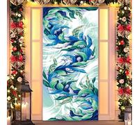 Ocean Christmas Magic - Cubierta elástica para puerta, decoración navideña con temática de mar para puerta delantera, interior y exterior, se adapta a puertas estándar de 35 x 79 pulgadas (17)
