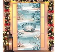 Ocean Christmas Magic - Cubierta elástica para puerta, decoración navideña con temática de mar para puerta delantera, interior y exterior, se adapta a puertas estándar de 35 x 79 pulgadas (41)