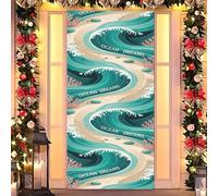 Ocean Christmas Magic - Cubierta elástica para puerta, decoración navideña con temática de mar para puerta delantera, interior y exterior, se adapta a puertas estándar de 35 x 79 pulgadas (32)
