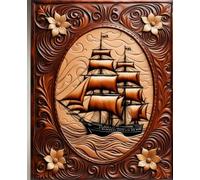 OCEAN CLIPPER SAIL SHIP * COMPOSITION NOTEBOOK Journal Diary -Vintage Tooled Leather Wood Art Print-Marine Maritime Navy Sea Boating Sailing Rowing ... HOMESCHOOL SUPPLY-PARTY FAVOR-BIRTHDAY GIFT
