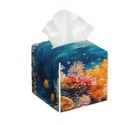 Ocean Coral, cubierta de caja de pañuelos con temática tropical, funda cuadrada de piel sintética, organizador de papel para cocina, baño, dormitorio, tocador, mesitas de noche