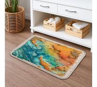 Ocean Depths - Tapete de baño abstracto de secado rápido, acuarela vibrante verde azulado y naranja, antideslizante, tapete decorativo de verano de espuma viscoelástica lavable para baño, inodoro, 20