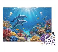 Ocean Dolphin Jigsaw Puzzles 1000Pc Recycled Material Coral Reef Puzzle para Niño y Niña Regalo Divertido y Actividad para el Hogar Cumpleaños para Niños 52x38cm/1000pcs