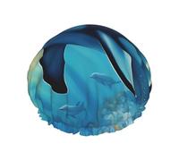 Ocean Dolphin Looking At You 1 elegante y funcional gorro de ducha de doble capa, reutilizable y bonito gorro de baño elástico