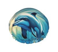 Ocean Dolphin Looking at You 1 gorro de ducha reutilizable para mujer, doble capa impermeable, esencial para el tratamiento del cabello
