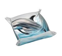 Ocean Dolphin Looking at You - Bandeja de cuero estampada para escritorio, organizador de almacenamiento, bandeja decorativa para mesita de noche