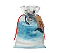 Ocean Dolphin Looking At You Print Christmas Season Christmas Drawstring Gift Bags for Gifts Christmas Party Favors