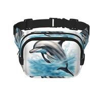 Ocean Dolphin Looking at You Print - Riñonera cuadrada de doble capa para hombre y mujer, bolsa cruzada de entrenamiento para viaje, Negro -, Talla única