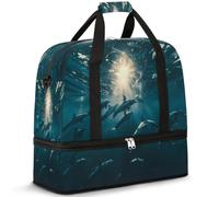 Ocean Dolphins - Bolsa de viaje para mujeres y hombres, bolsa de fin de semana, plegable, separada, 47 L, para deportes, gimnasio, yoga, color, 47 L, Organizador de bolsas