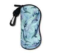 Ocean Dolphins - Funda suave para gafas, diseño de criaturas oceánicas tropicales, fundas de seguridad para gafas de sol con cierre de cremallera, portátil, Azul, 3x7 Inch